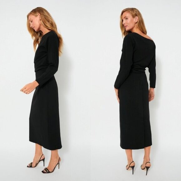 Tuckernuck NEW Black Esta Formal Long Sleeve Asymmetrical Midi Dress Size 4 - Picture 2 of 11